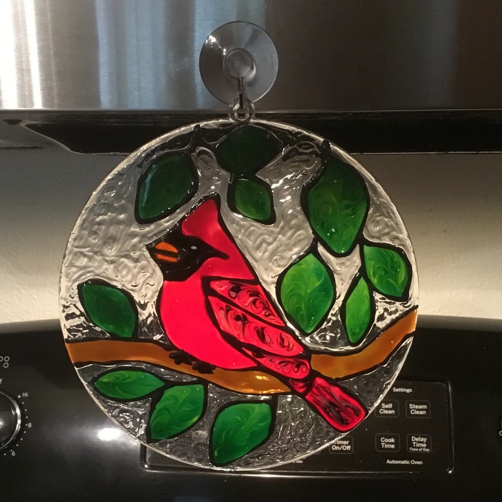 New Cardinal Painted on 6 X 6 inch acrylic Circle